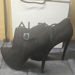 Women’s Black Suede Peep-Toe Stiletto Booties